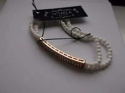 £4 • Buy Brand>new>genuine>shimla Pure White Shiny>stone Beads>gold>metal Bar Bracelet